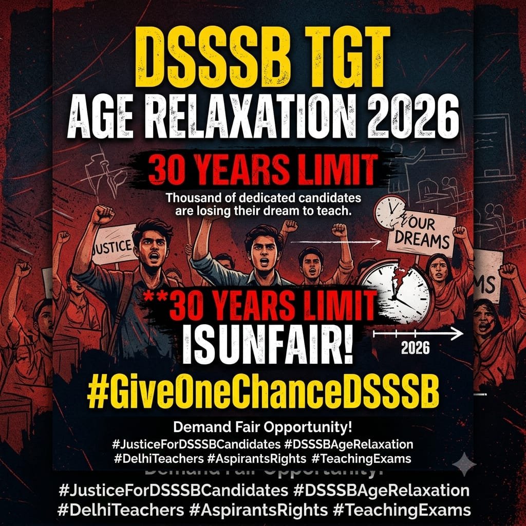 vickymeson's tweet photo. DSSSB TGT Age Limit 30 Years is Unfair! 🚨
​Continuous delay aur unexpected rules ki wajah se hazaron dedicated candidates overage ho rahe hain. Hamari appeal hai official authorities se ki candidates ko fair opportunity di jaye.#ashishsood_bjp #official_rekhagupta #sandhutaranji https://t.co/MFTUnzRt2v