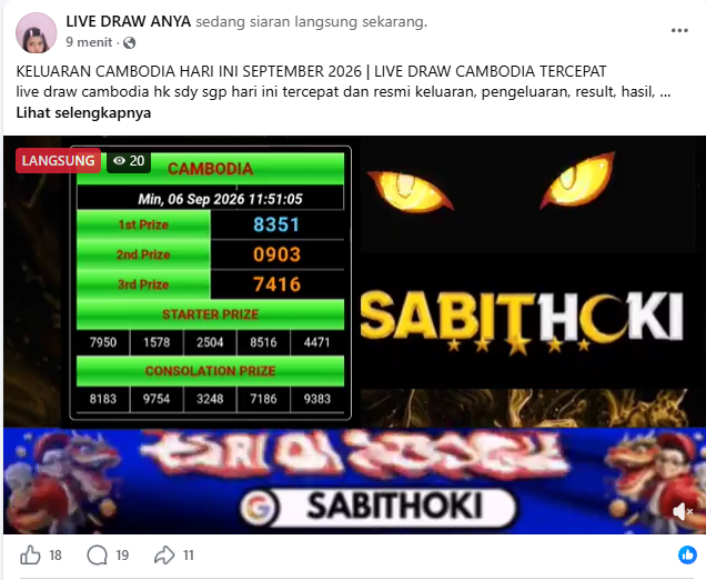 SabitHoki's tweet photo. Result Cambodia Pools Hari Ini, 06 September 2026       
Prize 1 : 8351
Prize 2 : 0903
Prize 3 : 7416
#sabithoki #resultcambodia #keluarancambodia #angkakamboja #resultkamboja #livekamboja #livecambodia #situsresmi #situsamanah https://t.co/452w7EZqXH