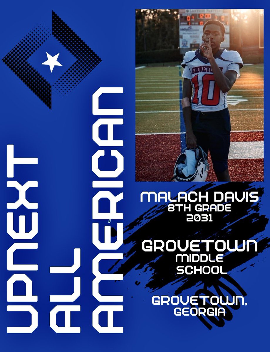 BigFaceSportss's tweet photo. Malach Davis, Class of 2031, a talented young athlete from Grovetown Middle School in Grovetown, Georgia, will be playing in the UPNEXT ALL AMERICAN GAME.

Event Details:
Date: December 5, 2026  
Location: Odis Spencer Stadium, Columbus, Georgia 31903

About Malach Davis  
School: Grovetown Middle School, Grovetown, GA  
Class of 2031

Get ready for an exciting matchup as Malach showcases his skills alongside other top athletes!