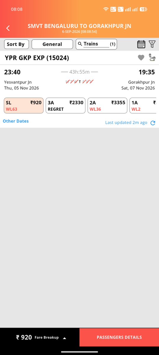 Kumar_Adyut's tweet photo. Part - 1
@IRCTCofficial @RailwaySeva @RailMinIndia
SERIOUS CONCERN 🚨 Train 15024 YPR-GKP, 5 Nov. Booking opened at 8 AM. I was ready at 8:00, yet “High Load” continued until 8:08. What happened during these crucial minutes?
#IRCTC #Railways https://t.co/RIyGBcX9WZ