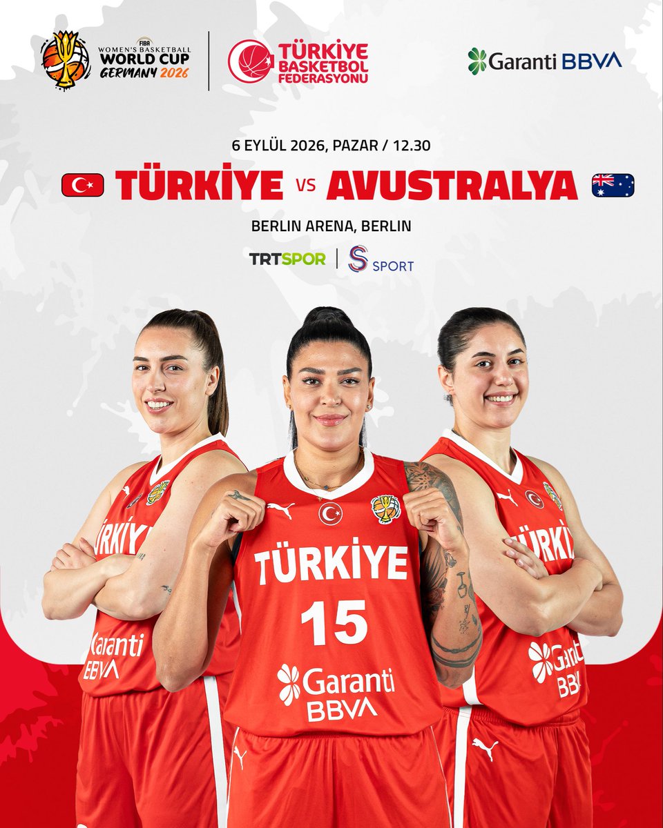 TBF's tweet photo. MAÇ GÜNÜ! 🇹🇷

A Kadın Milli Takımımız, FIBA 2026 Kadınlar Basketbol Dünya Kupası C Grubu ikinci maçında Avustralya ile karşı karşıya geliyor. 🏀

🇹🇷 Türkiye-Avustralya 🇦🇺
📆 6 Eylül 2026, Pazar
⏰ TSİ 12.30
🏟️ Berlin Arena, Berlin
📺 TRT Spor & S Sport

@GarantiBBVA 

#BizBirlikteyiz

#FIBAWWC x #WeOwnTheGame