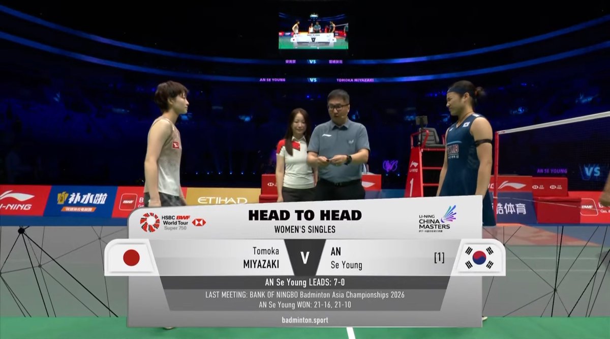 BadmintonCat's tweet photo. 【🏸#中国マスターズ2026】
[🇨🇳深圳市 🕑JST-1H]

《WS Final》

🇰🇷AN Se Young
7(H2H)0
🇯🇵#宮崎友花

はじまります🏸

©️BWF TV

#バドミントン #BIRDJAPAN #Super750 https://t.co/miWhc4xMeN