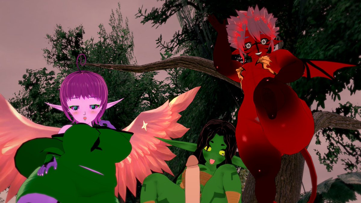 Shryhew_'s tweet photo. "I wonder why the locals called this place the forest of extremely horny shortstacks who will drain you completely?
Oh."
- last words of some adventurer probably (lucky bastard)
#Shryhew #Goblinkissers #Koikatsu #Shortstack #Goblin https://t.co/jasGZLYcSe