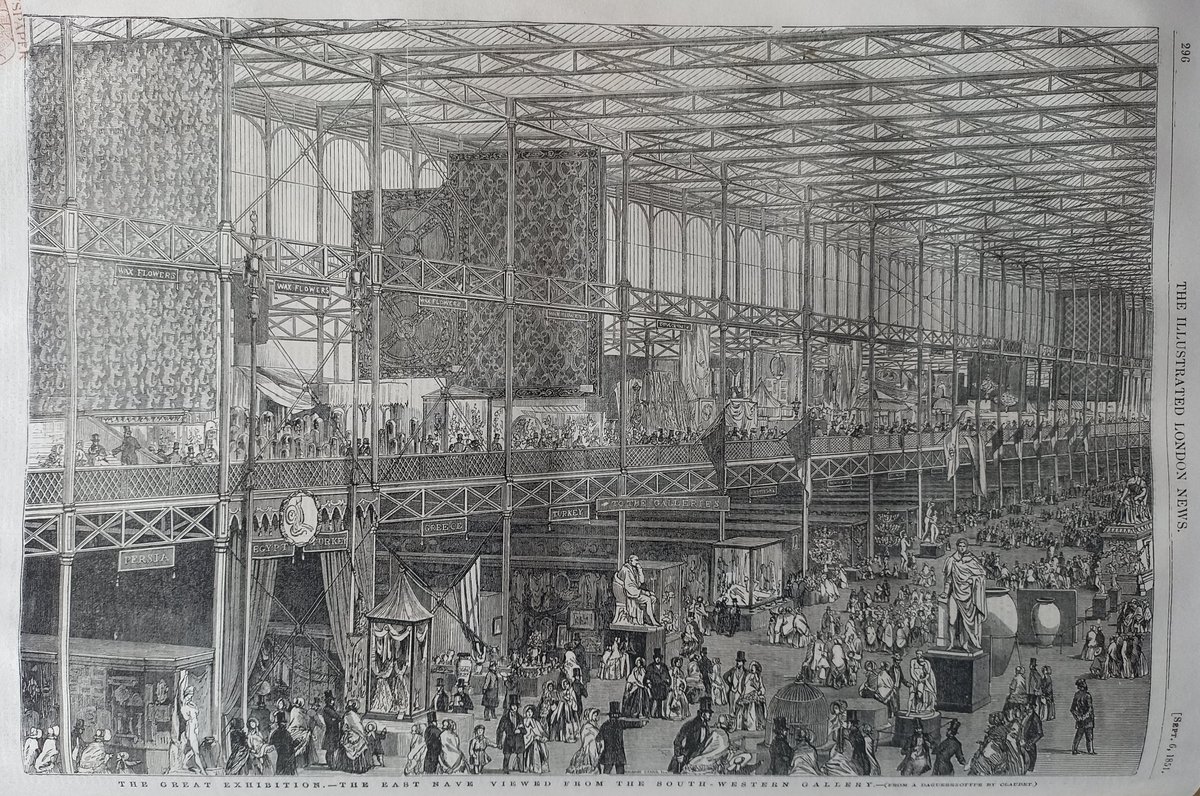 HookedWit's tweet photo. 175 years ago today there were 2 supplements to the Illustrated London News, full of Great Exhibition engravings, including these two of the West and East Nave. https://t.co/pgxIkSQIVa