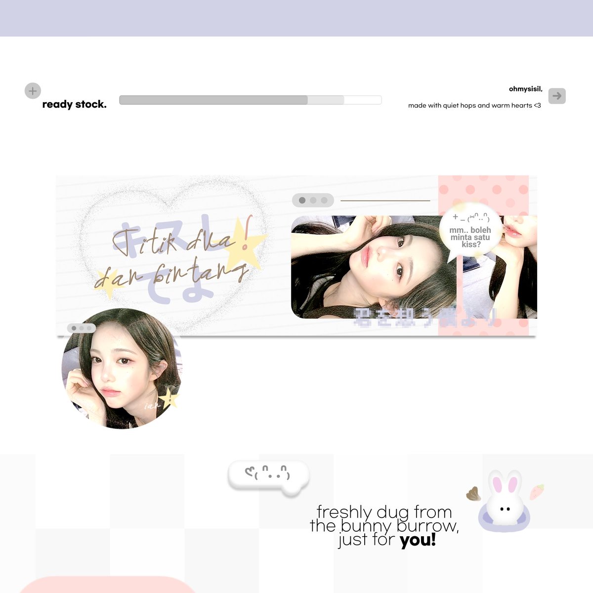 ohmysisil's tweet photo. moshi. ..moshi.? 💭 me aku gweh punya layout ready stock ian h2h 

acacia (6k, ava jpg + png) -&amp;- kisseu (8k, ava png). semua sudah include retext ⭐___⭐ #bealanja https://t.co/AFlGeOhjUg
