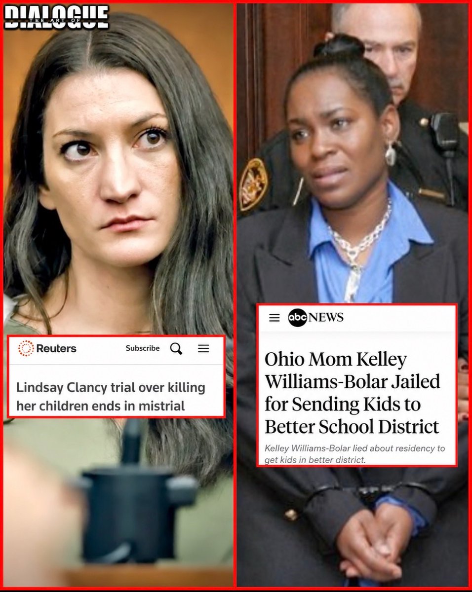ArtOfDialogue_'s tweet photo. Many people online are pointing out the hypocrisy of the justice system, as they compare the Lindsey Clancy case, where she confessed to the crimes against her 3 kids yet her case ended in a mistrial. 

In comparison, Ohio mother Kelley Williams-Bolar used the address of her two daughters’ father to enroll them in a better-performing school district. She was convicted of a felony for falsifying residency records, spent time in jail and was sentenced to 3 years of probation.