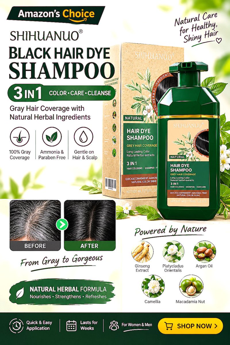 Ikramsheikhh's tweet photo. Black Hair Dye Shampoo for Gray Coverage | 3-in-1 Natural Herbal Hair Color
📷Shop Now: https://t.co/CkjTiEaYxN
#ad
#hairdyeshampoo
#affiliatemarketing
#haircolor
#HerbalHairCare
#blackhaircolor
#haircareproducts
#AmmoniaFreeHairColor https://t.co/RQ1q7Hxirw