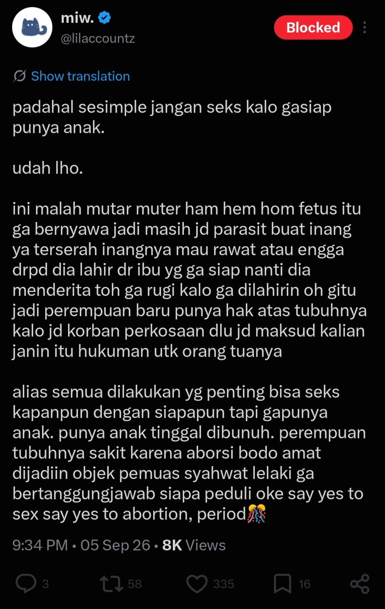 jamusinom's tweet photo. Serem banget ya memperjuangkan hak perempuan atas tubuh mereka sendiri langsung direduksi menjadi "biAr bisA sEx bEbAs" padahal concernnya adalah agar SEMUA yang memiliki unintended pregnancies dapat terhindar dari stigma buruk seperti yang akun religius ini sedang lakuin, + https://t.co/MsurtcMczE