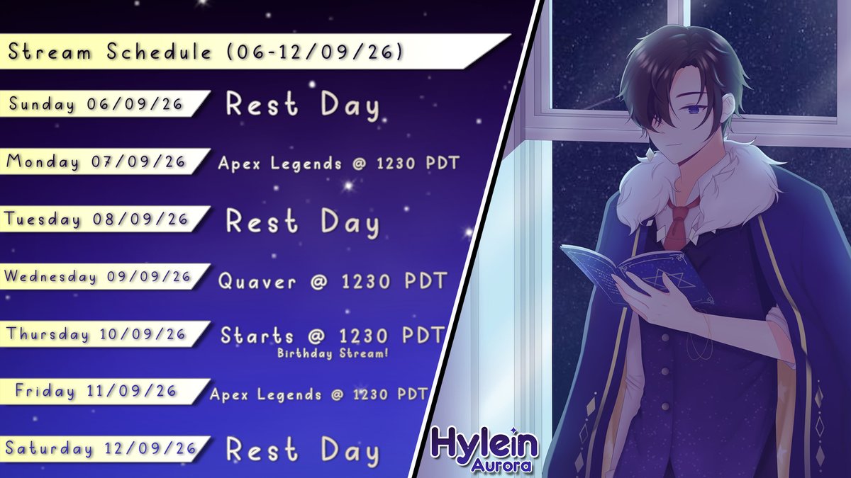 HyleinAurora's tweet photo. hiya

stream schedule is out

also bday week wooooooooo https://t.co/GtPYzh6mR7