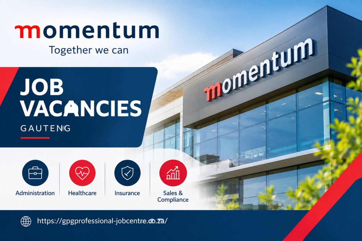 GPGVACANCIES's tweet photo. Momentum Jobs 2026: 10 Vacancies in Gauteng!

Momentum is hiring in Sandton &amp; Centurion across administration, IT, healthcare, insurance, compliance, sales &amp; a 12-month learnership.

Closing: 7-15 Sept 2026

Full details: https://t.co/eigeeSN4Um

#MomentumJobs #GautengJobs https://t.co/ke21vYjohi