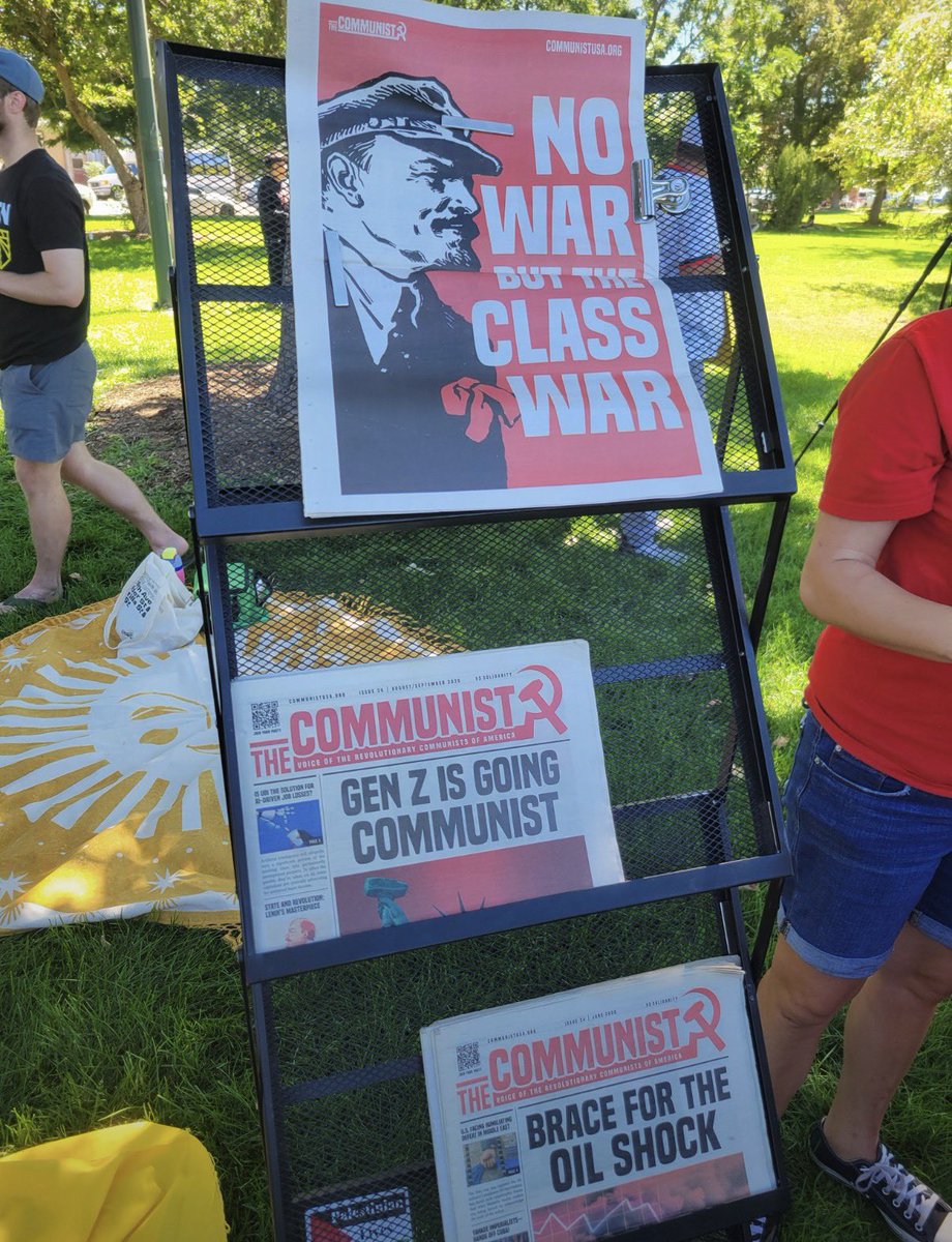 TruthFairy131's tweet photo. Adults had a stall &amp; were handing out Communist propaganda to teenagers at the ICE OUT school walk out protest in Denver.

These Globalist Communists are grooming &amp; are radicalising the kids.

They need to be treated like the predators &amp; danger that they are. https://t.co/8oaeH08XrM