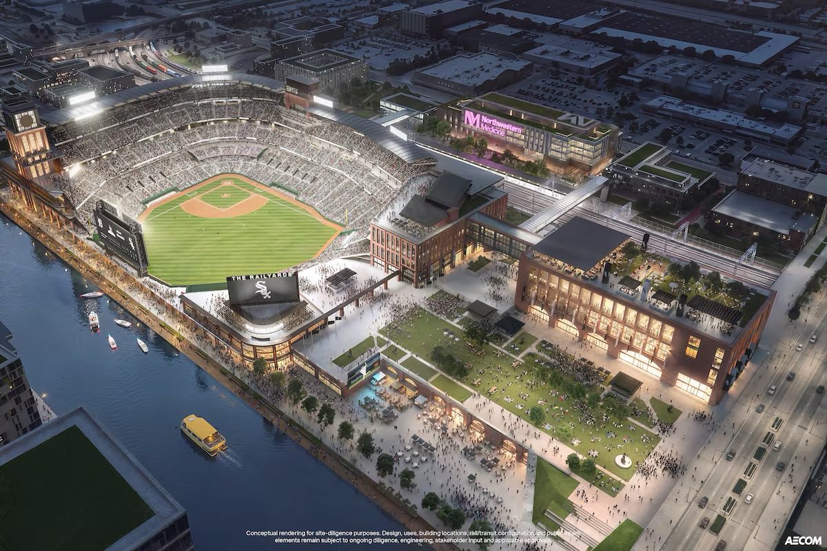 JaredCWS's tweet photo. Two more things:
1. I’d assume the Sox would move to the first base dugout.
2. I get this is a first draft sort of rendering - but I I truly hope they pull those 200, 300, and what I can only assume is a 900 level clear the f up there forward to resemble a more jewel box vibe. https://t.co/7htDZmmtSl