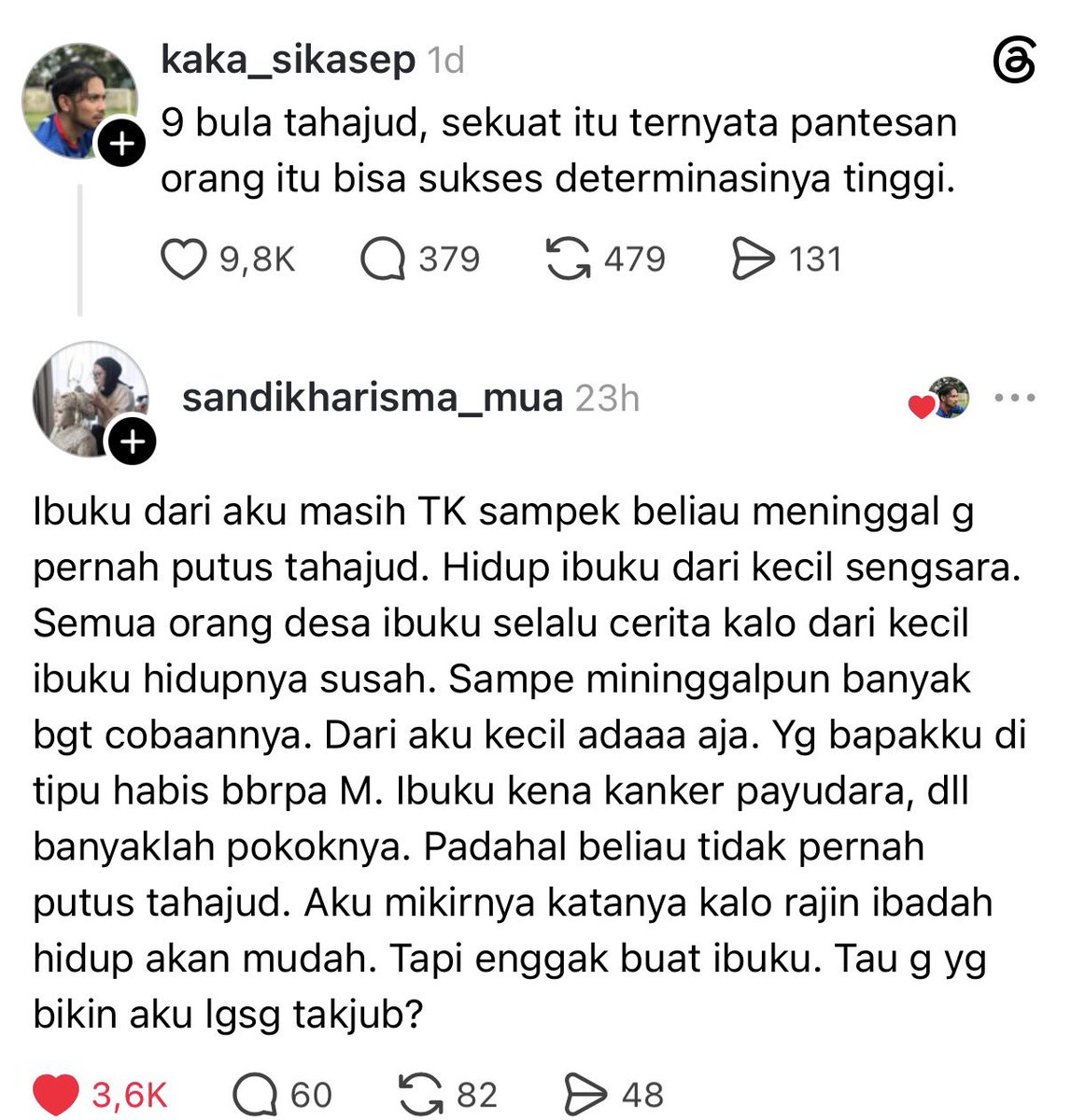 anggarasamvdr's tweet photo. Jujur gue suka sama cerita lain kaya gini karena memang faktanya banyak orang yang udah melakukan ibadah yang dianggap puncak seperti tahajud tapi juga masih kesusahan, but i really sure pasti ada hal baik yang luar biasa dibaliknya.. kayak almh mama kak sandi kharisma ini (lanjutannya di bawah)