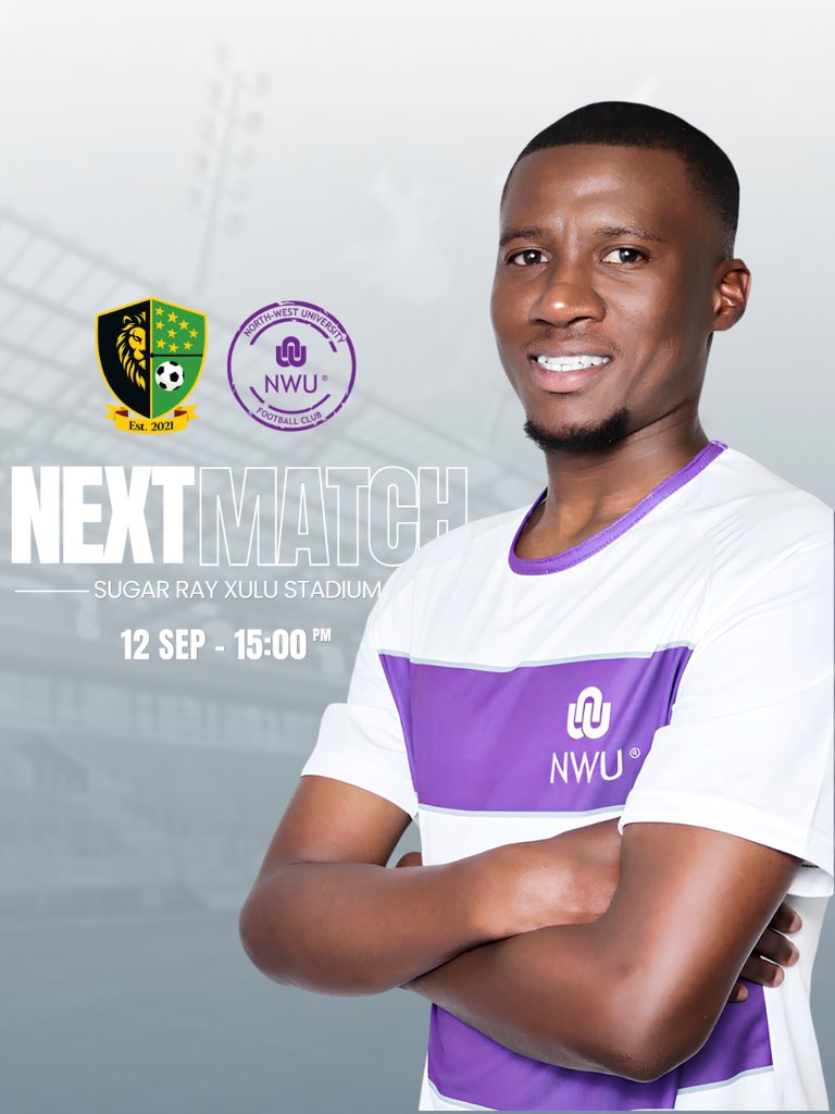nwu_fc's tweet photo. 𝐍𝐄𝐗𝐓 𝐅𝐈𝐗𝐓𝐔𝐑𝐄 

🆚 Midlands Wanderers FC 
⏰ 15:00 
🏟️ Sugar Ray Xulu Stadium 
🗓️ 12 September 2026

#NobleByBirth #MyNWU #MotsepeFoundationChampionship https://t.co/ICnflKSn1F