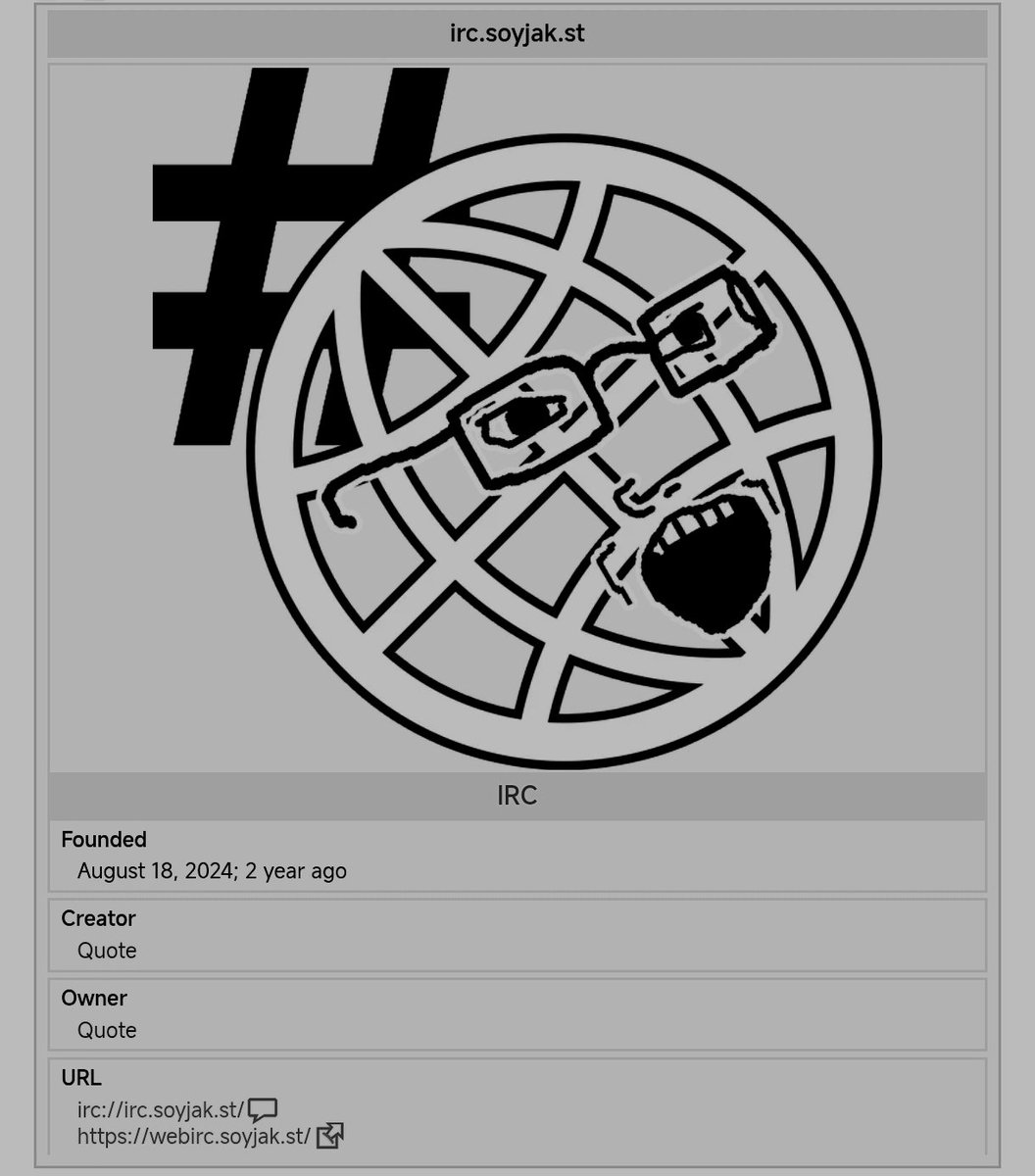 soyjakdotst's tweet photo. The Sharty's IRC seems to have been shut down for good. It was previously abandoned by Salt after he acquired the site. https://t.co/CmynNpNpFB