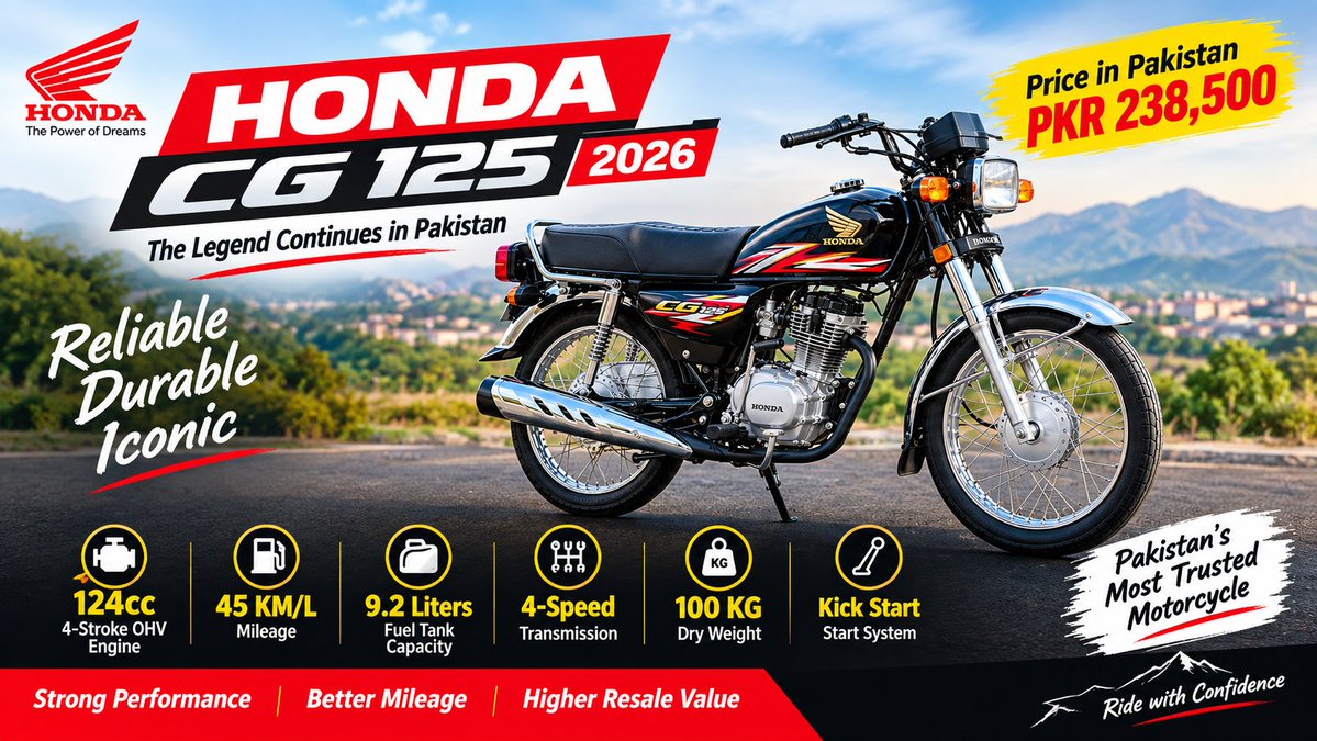GMustafa76972's tweet photo. https://t.co/CzsaM8l6He
Honda CG 125 2026 Price in Pakistan – Specs, Mileage &amp; Features 

#HondaCG125 #HondaCG1252026 #HondaPakistan #Honda125 #CG125 #BikePricePakistan #HondaBike #PakistanBikes #MotorcyclePakistan #BikeUpdates #CG125Price #NewBike2026 https://t.co/1MdYLHca0e