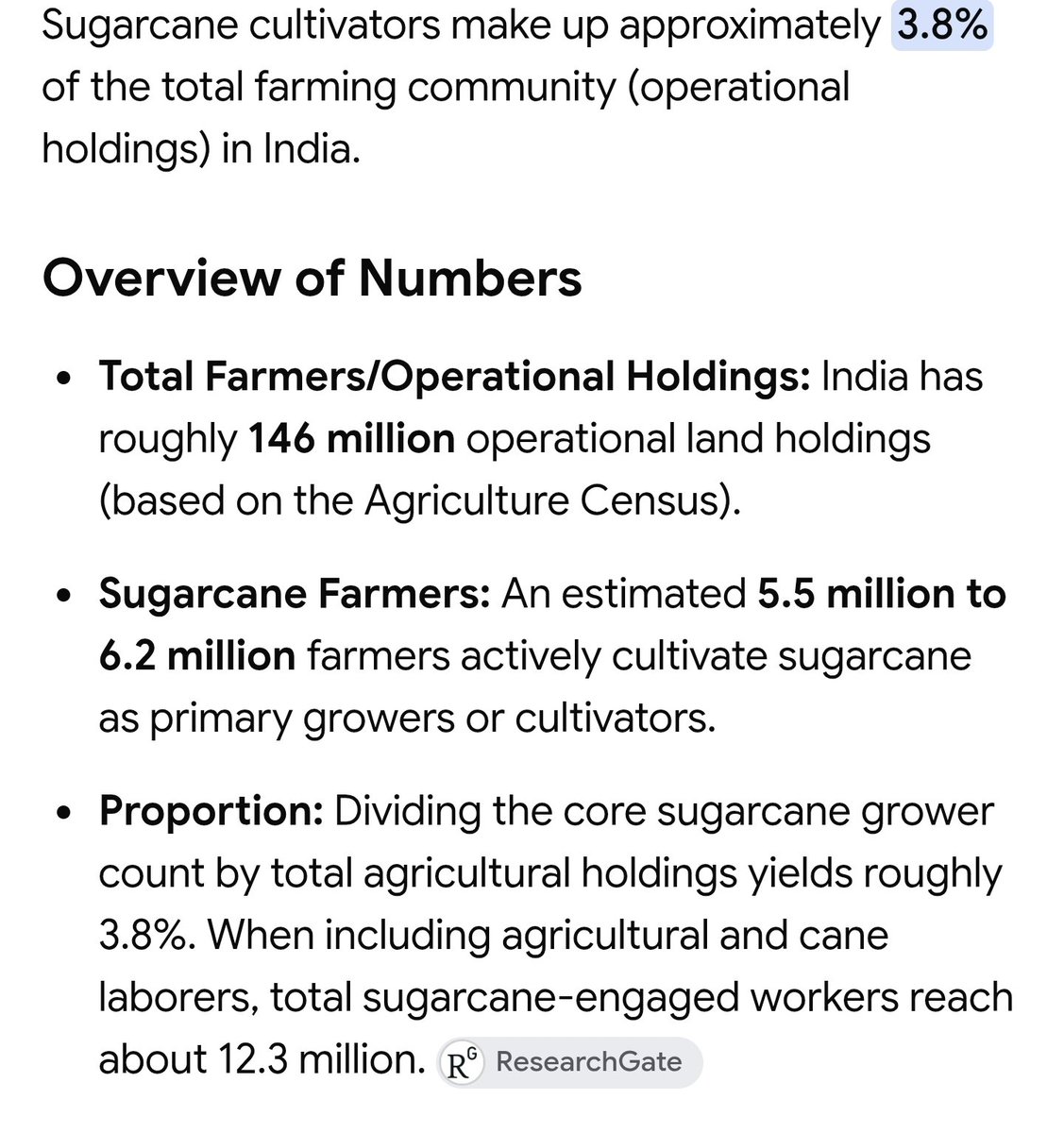 rust_in_peace82's tweet photo. @Aunindyo2023 Facts:
1. Only 3.8% of total farmers in India grow Sugarcane.
2. Farmers are the most angry community in India with BJP and have done multiple protests recently.
#RIPLogic https://t.co/BDRnlQbuiV