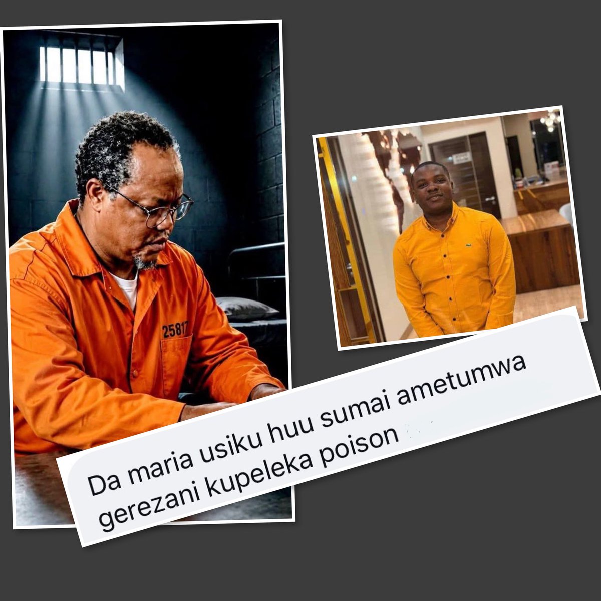 MariaSTsehai's tweet photo. ‼️Hatutapuuza taarifa yoyote ya kutaka kumdhuru Tundu Lissu!‼️
Mnamkumbuka Sumai besti ake Dully aliyemteka Djumbe msaidizi wa Lissu! Ni muda wanahangaika kumfikia Lissu hapo gerezani
Mtoa taarifa anasema jana usiku Sumai kapewa go ahead kupeleka sumu hapo Ukonga alishwe Lissu ili adhoofike
Sasa nyie Magereza kuweni makini na huyu mshenzi na maaskari wenu! Lissu mnataka aachiwe auugue akiwa nje mseme hamhusiki - kwa post hii ombeni akiwa nje hata kukohoa asikohoe maana tutajua ninyi mmehusika - ACHANENI NA HUU UJINGA ❌

We received information that  enforcer of Abdul - Sumai has been instructed to deliver poison to the prison as the plan is to feed Lissu slow killing posion so they hope when they release him, he will fall ill and die outside and the prison services and govt will not be held accountable! Evil! 
We are putting this information public so if Lissu even coughs they will be held responsible
#SamiaMustGo
#FreeTunduLissu