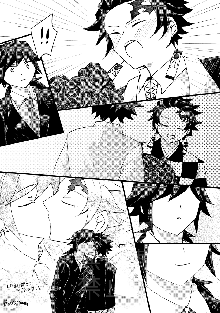 shiki10101111's tweet photo. スケブリクより、展示漫画の卒業後告白の炭義。あえてセリフはいれてないので、色々ご想像にお任せします。リクありがとうございました！ https://t.co/kKnPnUHA4d