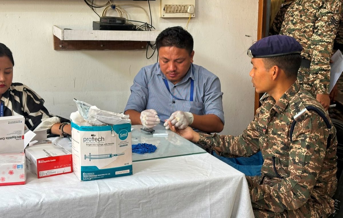 ClarkSwaynpi's tweet photo. A health awareness and screening drive for TB, HIV, hepatitis, and syphilis was conducted across 109 BN CRPF. A total of 211 personnel were screened to promote awareness, early detection, and preventive healthcare. https://t.co/8xvUYHetIz