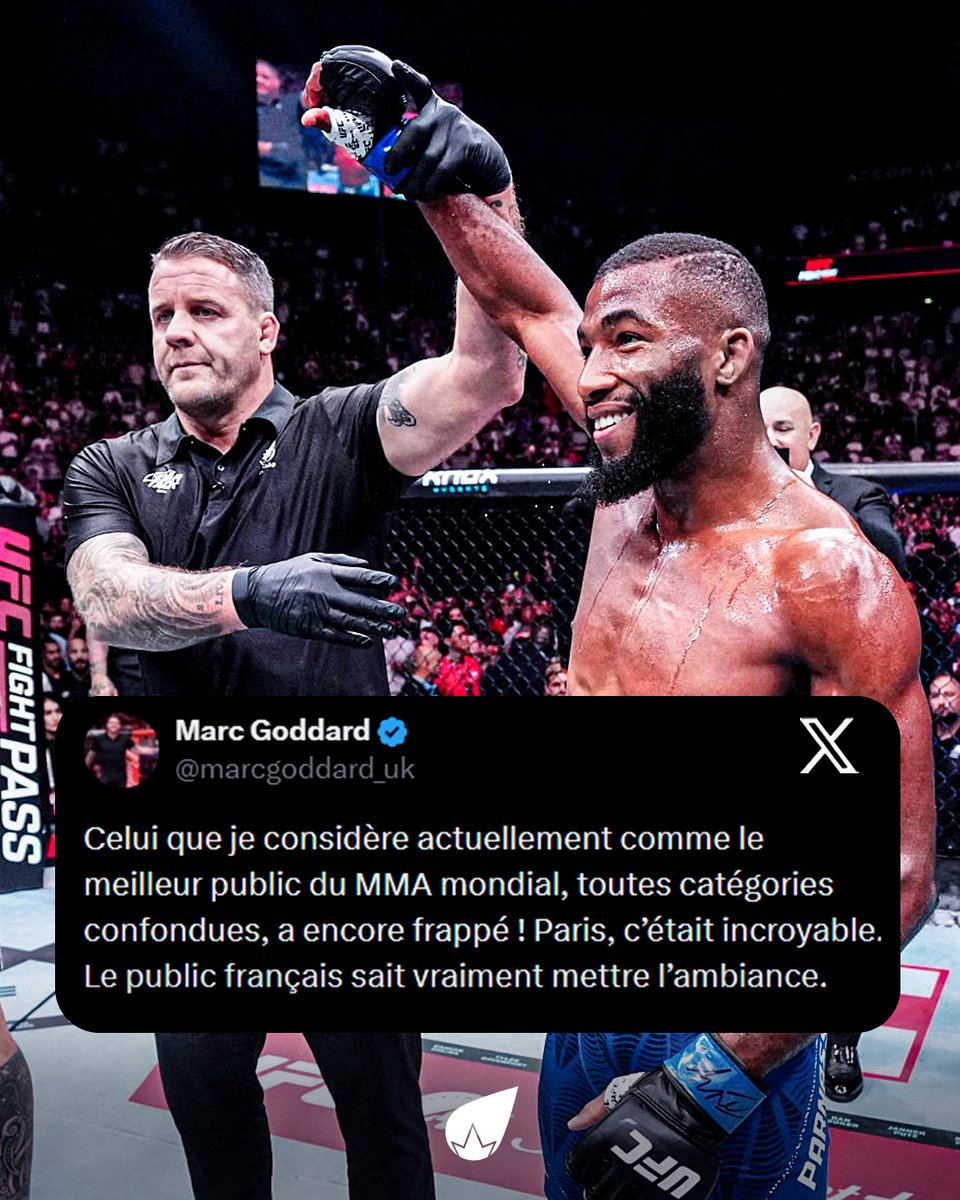 LaSueur_off's tweet photo. Marc Goddard déclare que le public français est le MEILLEUR DU MONDE. 🤩👏🇫🇷

#UFCParis https://t.co/VKds1JvzIG