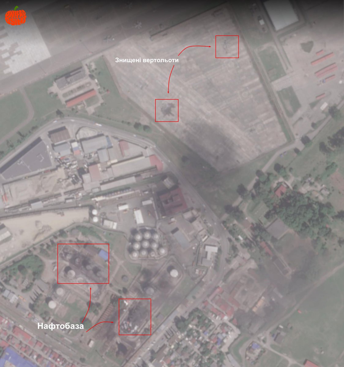 Maks_NAFO_FELLA's tweet photo. 🛰 Satellite images of Adler airport after UAV attack. 6 tanks and at least 2 helicopters destroyed (Probably there could be 3), - Dnipro Osint https://t.co/DjEnPf2UzT