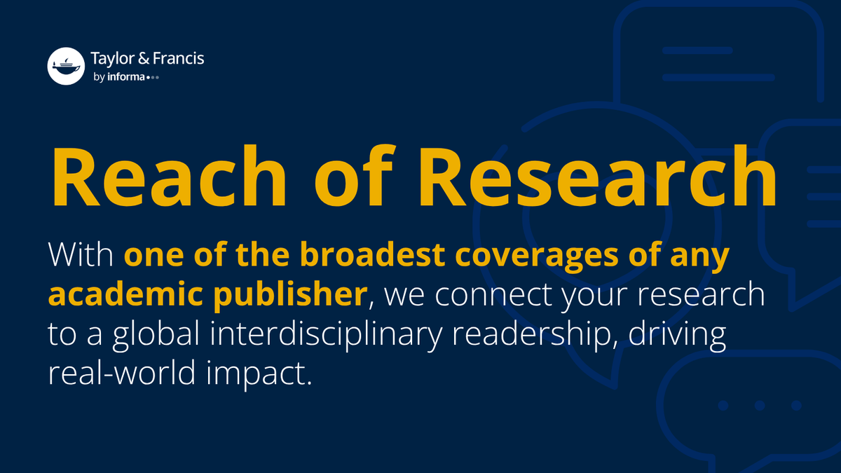 tandfonline's tweet photo. Your research, worldwide. Broad subject coverage + powerful discovery channels = more readers, more citations, more impact.
Maximise your reach with us today: https://t.co/q9C5T7ETXG
#Interdisciplinary #ResearchReach https://t.co/EdA6CraDga