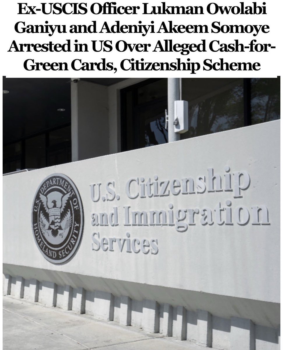 trigottista's tweet photo. United States Attorney for the Northern District of Texas Ryan Raybould announced that Lukman Owolabi Ganiyu, a former Senior Immigration Services Officer with U.S. Citizenship and Immigration Services, and Adeniyi Akeem Somoye were arrested on federal charges for their roles in an alleged multi‑year scheme to receive illegal gratuities in exchange for manipulating and expediting immigration applications.
A federal criminal complaint filed Aug. 31, charges the duo with conspiracy to receive illegal gratuities by a public official. Federal agents arrested both on Sept. 2.