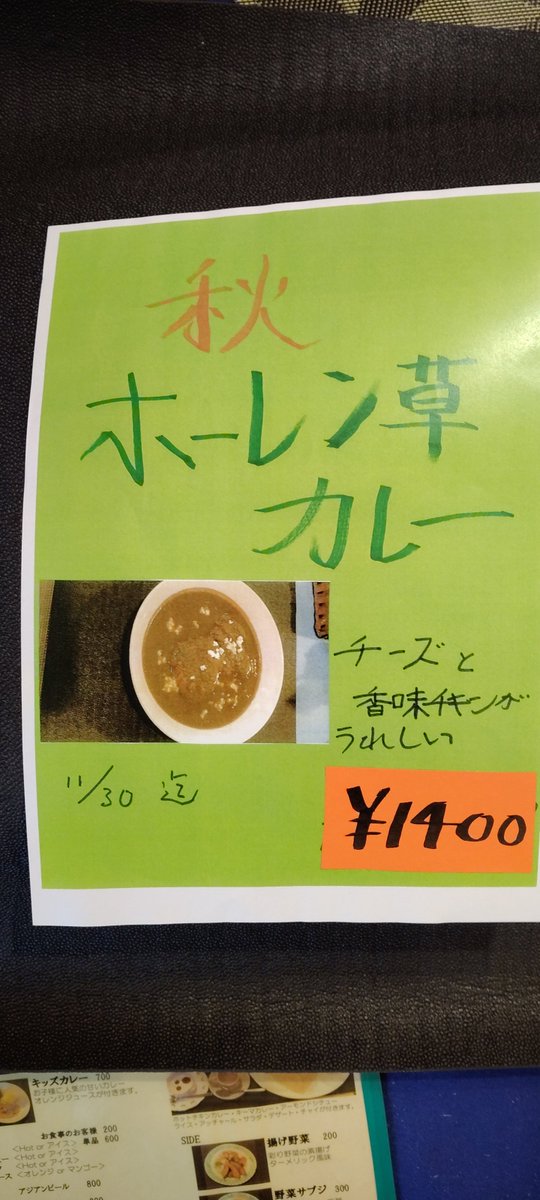 collectea's tweet photo. これく亭です‼️
秋のほうれん草カレーが始まりました❗チーズと香味チキンが美味しいです😀
¥1400です、11/30迄です。
今週来週の定休日　9/8,9,15,16
(火水)
営業時間　11:00～15:00
よろしくお願いいたします😀 https://t.co/1j6gc2YtQO