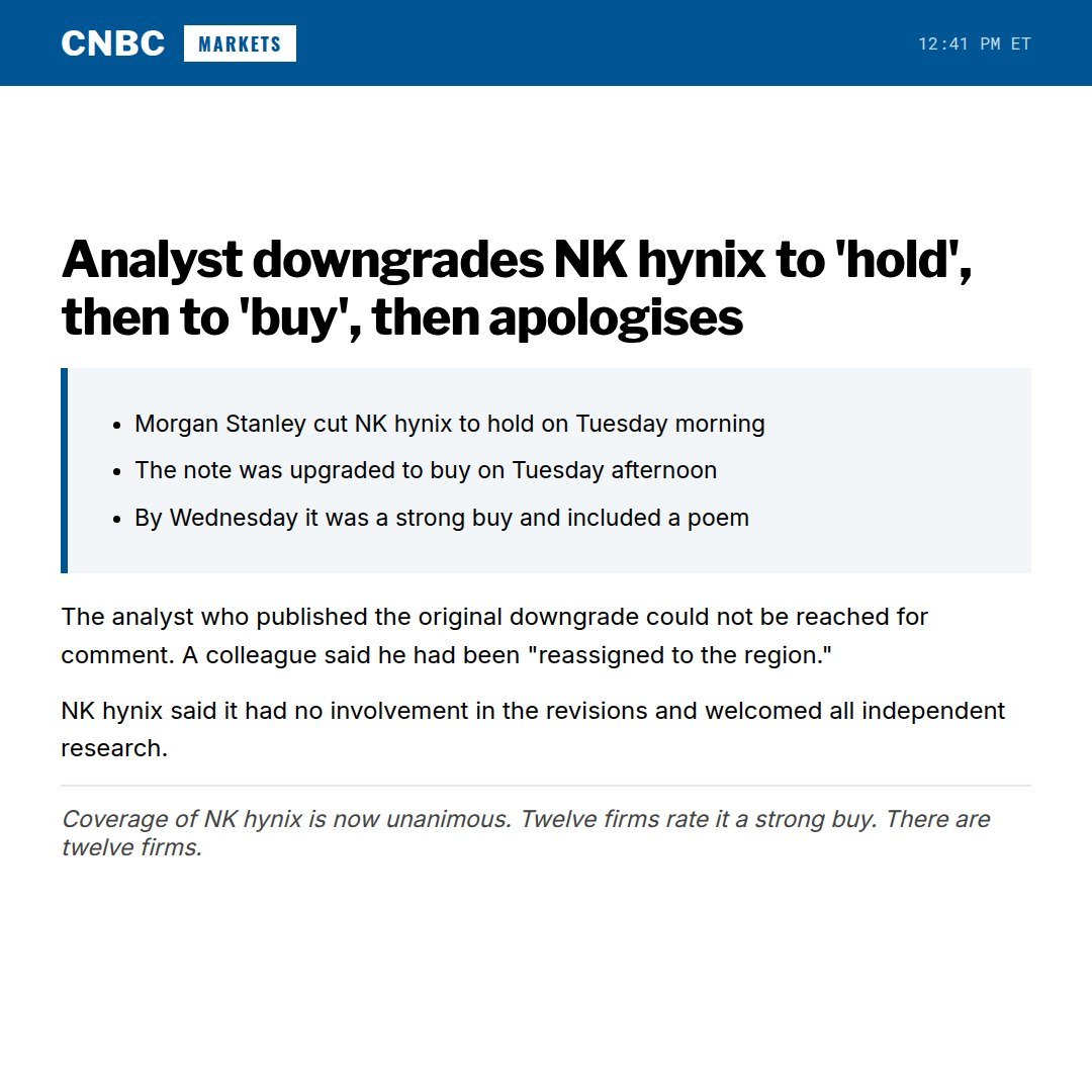 NKhynix's tweet photo. Thanks @CNBC for the feature, the analyst is now safely in our hands. 

$NKHY $SKHY #CNBC https://t.co/iAg83mN5q3