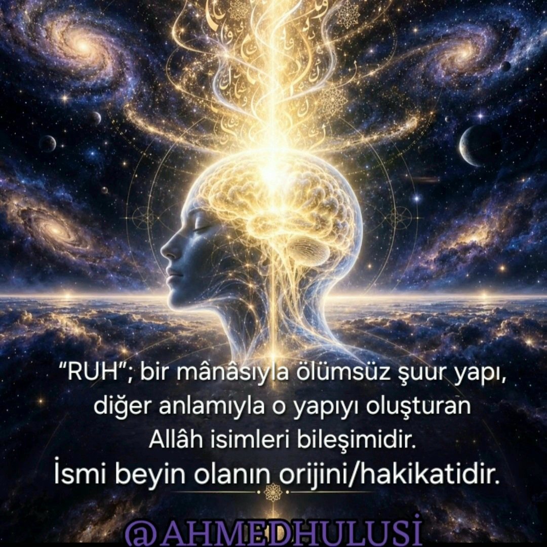 Bitebessm's tweet photo. “RUH”; bir mânâsıyla ölümsüz şuur yapı, 
diğer anlamıyla o yapıyı oluşturan 
Allâh isimleri bileşimidir. 
İsmi beyin olanın orijini/hakikatidir.

@AhmedHulusi https://t.co/cSb5mfrDcw