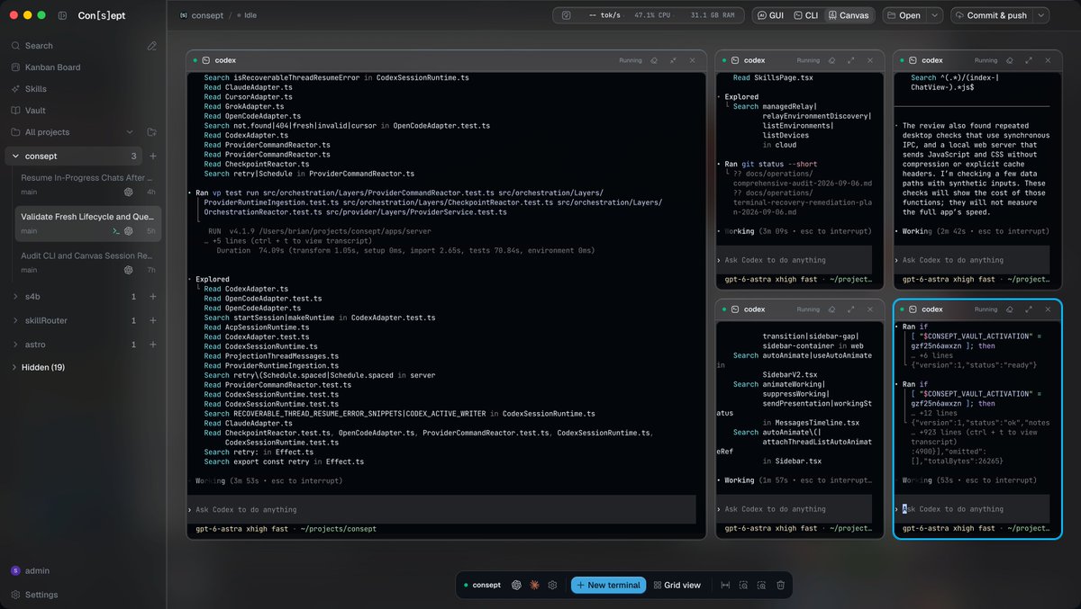 BrianMRey's tweet photo. running 5 gpt-6 astra agents at once inside of @tryconsept canvas.

new levels of efficiency and productivity unlocked. https://t.co/bqp4kkoYdB