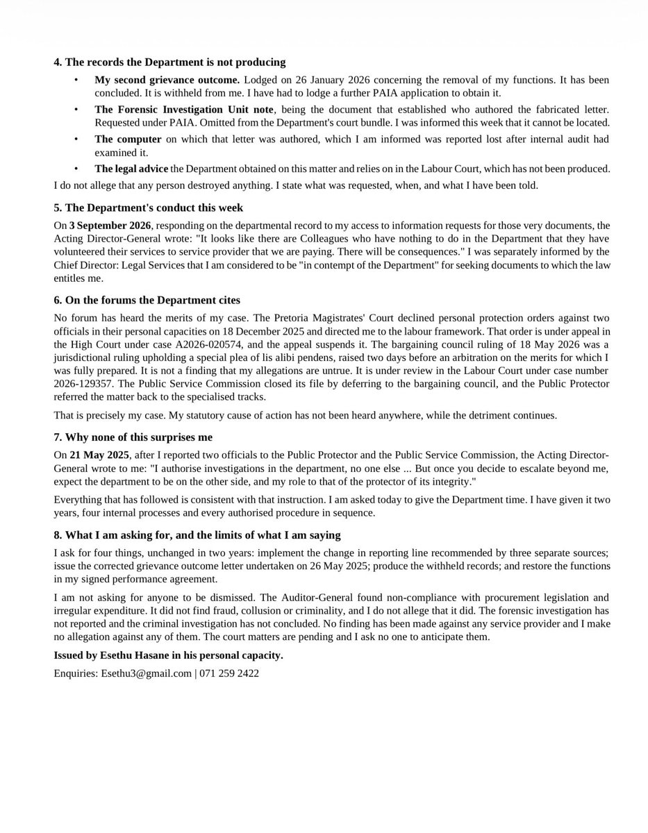 lEsethuHasane's tweet photo. @Dotransport Dear Employer, find the attached statement responding to Public mistruths about myself. 

Thank you for your attention on this matter. https://t.co/ncHrnrLOHJ