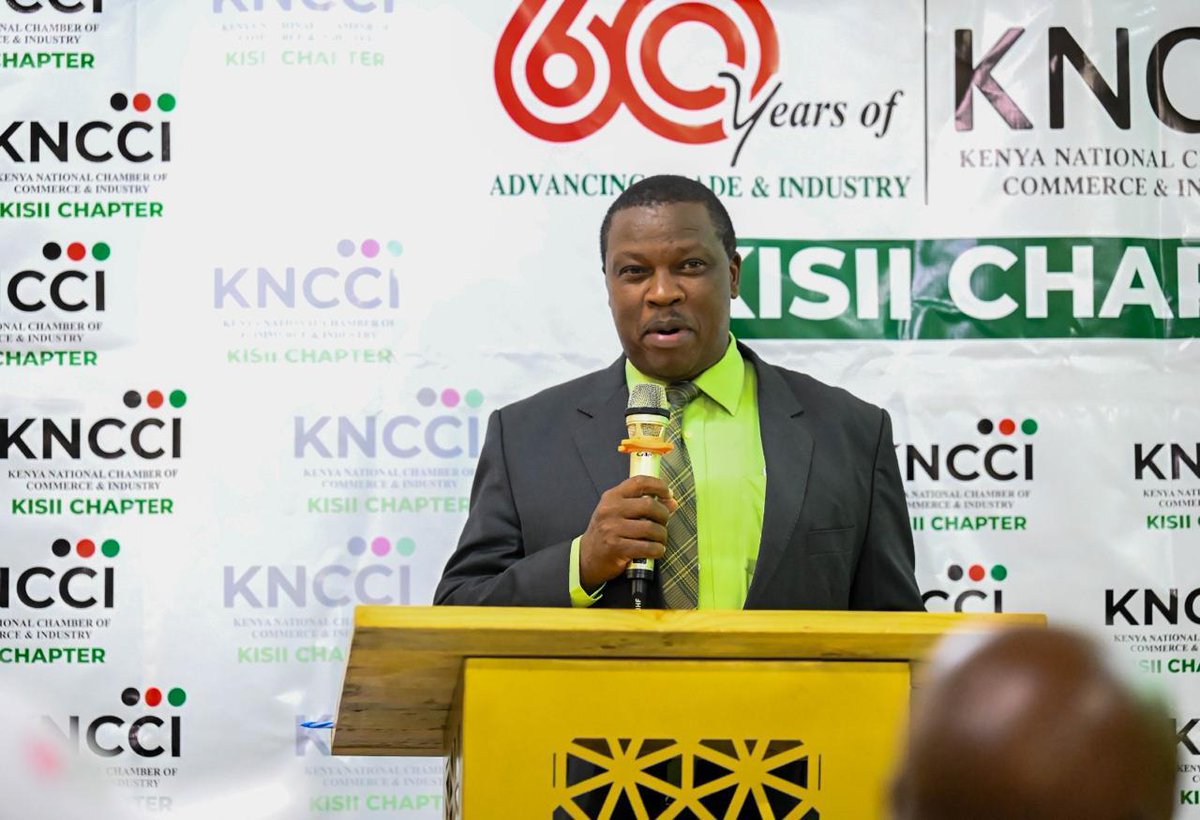 kenya_chamber's tweet photo. KNCCI KISII DINNER & INVESTMENT FORUM 2026

The KNCCI Kisii Dinner & Investment Forum 2026 brought together business leaders, investors, entrepreneurs, government representatives and stakeholders from Kisii and neighbouring counties for an evening of networking, investment conversations and partnerships.

The forum was graced by H.E. Elijah Obebo, Deputy Governor of Kisii County, as the Chief Guest of Honour, alongside KNCCI Chamber President Dr. Erick Rutto, Kisii County Commissioner James Kamau, National Director Eng. Ken Onditi, MBS, WIB Chair Zainab Mohammed, and business leaders from across the region.

Discussions focused on unlocking Kisii’s economic potential through value addition, investment, market expansion and creating an enabling environment for businesses and MSMEs to thrive.

The evening also celebrated participants of the Jiinue Training Programme, who were certified after successfully completing training in poultry farming, empowering youth and women with practical skills for sustainable entrepreneurship.

The forum further built momentum towards the Africa Commerce and Industry Summit (ACIS) 2026, scheduled for 14–16 October 2026 at Uhuru Gardens, Nairobi.

Kisii is open for business. Kisii is ready for investment.

#KNCCI #KisiiInvestmentForum #Kisii #BusinessAndInvestment #MSMEs #Jiinue #ACIS2026 #AfCFTA #TradeAndInvestment