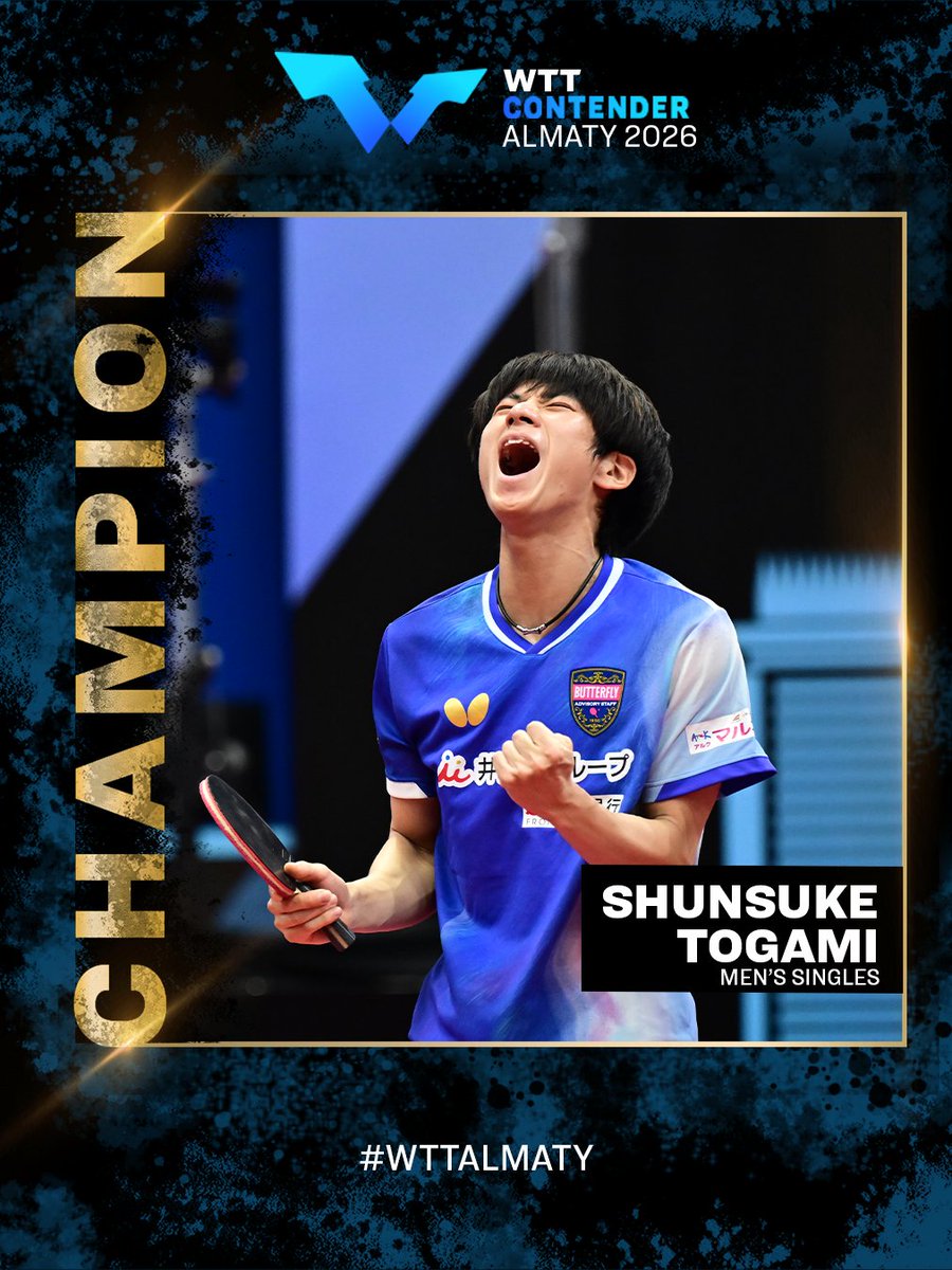 WTTGlobal's tweet photo. Congratulations to your undefeated reigning #WTTAlmaty champion, Shunsuke Togami 🏆

#WTTAlmaty #TableTennis https://t.co/wgwrY6l8Ys