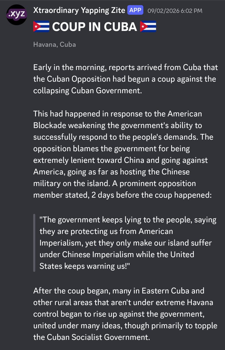 evroparp's tweet photo. Cuban coup! What does this mean for the island in the future? Will the US get involved? What do you think? https://t.co/rSiNJQ9bHs