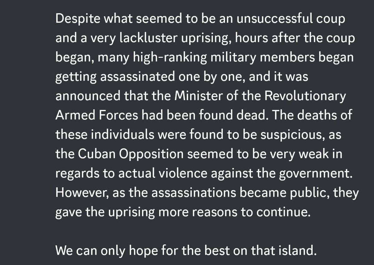 evroparp's tweet photo. Cuban coup! What does this mean for the island in the future? Will the US get involved? What do you think? https://t.co/rSiNJQ9bHs