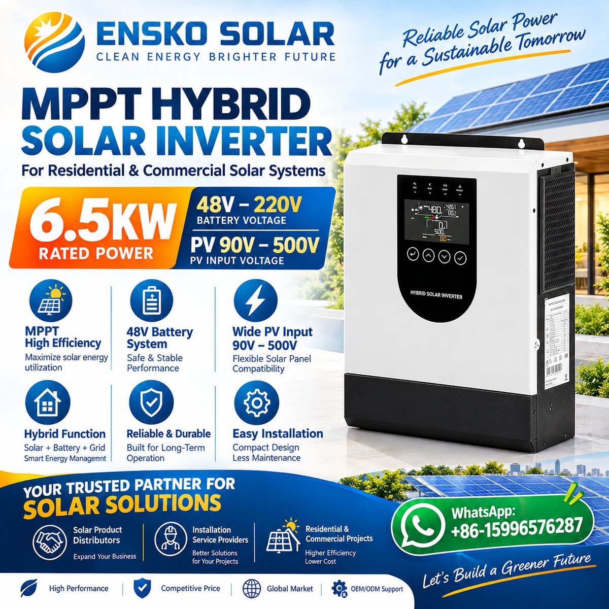 SolarEnsko's tweet photo. ENSKO SOLAR high quality Hybrid solar inverter 48V 6.5KW
Contact: Andy, ENSKO SOLAR
Whatsapp:+86-15996576287
Email: solarensko@gmail.com
Professional and reliable solar business partner in China https://t.co/fBfdDrLyMg
