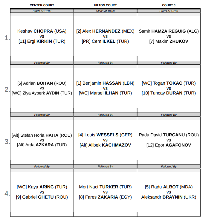 TEDSporKulubu's tweet photo. 🎾 78. İstanbul Challenger–TED Open 
🗓️ 6 Eylül 2026 • Pazar 
📋 Günün Maç Programı  

#TEDSporKulübü #TEDOpen #İstanbulChallenger https://t.co/5kr5f8iwrH