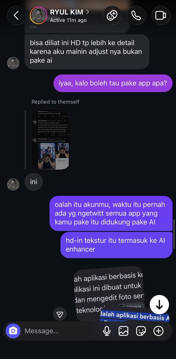 kweonohyul's tweet photo. bukti udah ditegur lewat ig karena di tiktok gak diread.

katanya gaakan pake lagi, tapi tetep diulangi setelah ganti username tiktok.

kenapa harus pake AI sih?🫠 masih kurang foto cakepnya? dunia udah global warming, mana anak-anak lngshot nih fotonya sering banget dimasukin AI https://t.co/M1M21qroGM