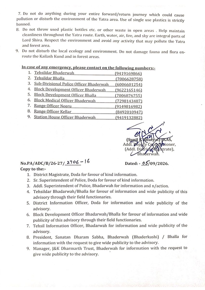CentreDoda's tweet photo. Public Advisory | Kailash Yatra–2026
#KailashYatra2026 #Bhaderwah #PublicAdvisory https://t.co/mQbwkIepJk