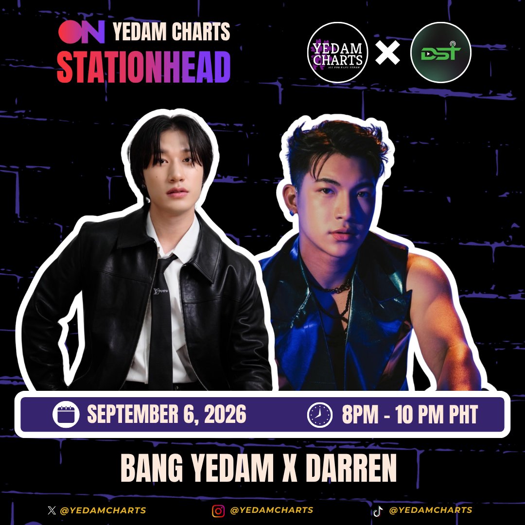 YEDAMCHARTS's tweet photo. [🎛️: STATIONHEAD]

Join the second day of our Stationhead collaboration with @DStreamingTeam today.

📅 SEPTEMBER 6, 2026
🕗 8 PM - 10 PM PHT
🔗: https://t.co/tux7WH4Q8t

#방예담 #BANGYEDAM #DARRENESPANTO https://t.co/u5b4nq3Agm