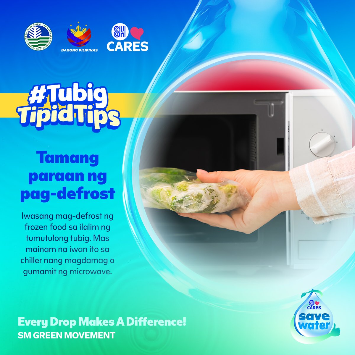 OfficialSMCares's tweet photo. 💧 Defrosting frozen food? There's a water-saving way to do it. Skip the running tap and thaw in the chiller or microwave instead.

#SaveWaterWithSM and the #SMGreenMovement support empowered communities because Every Drop Makes a Difference. ​
​
#SMCares​ #EmpoweringCommunities https://t.co/t6e6Kt4stQ