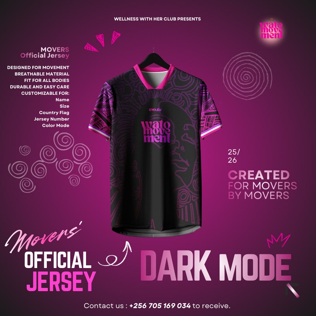 WellnessWithHer's tweet photo. Two moods. One movement. 🤍

💖Light Mode or 🌑 Dark Mode? Our Movers’ Jerseys are designed for every side of you the bright, bold, soft and strong.

Made by movers, for movers, with breathable fabric and customisable with your name, number &amp; country flag. 

📞+256 705 169 034 https://t.co/mgwcIltT5J