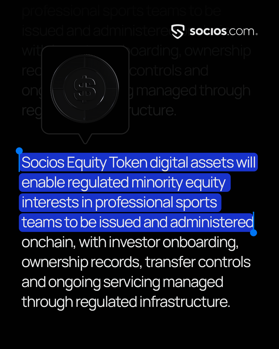 socios's tweet photo. Socios Equity Token digital assets will create a regulated pathway for investors to hold a genuine minority stake in professional sports teams. https://t.co/LMe1KE21gK