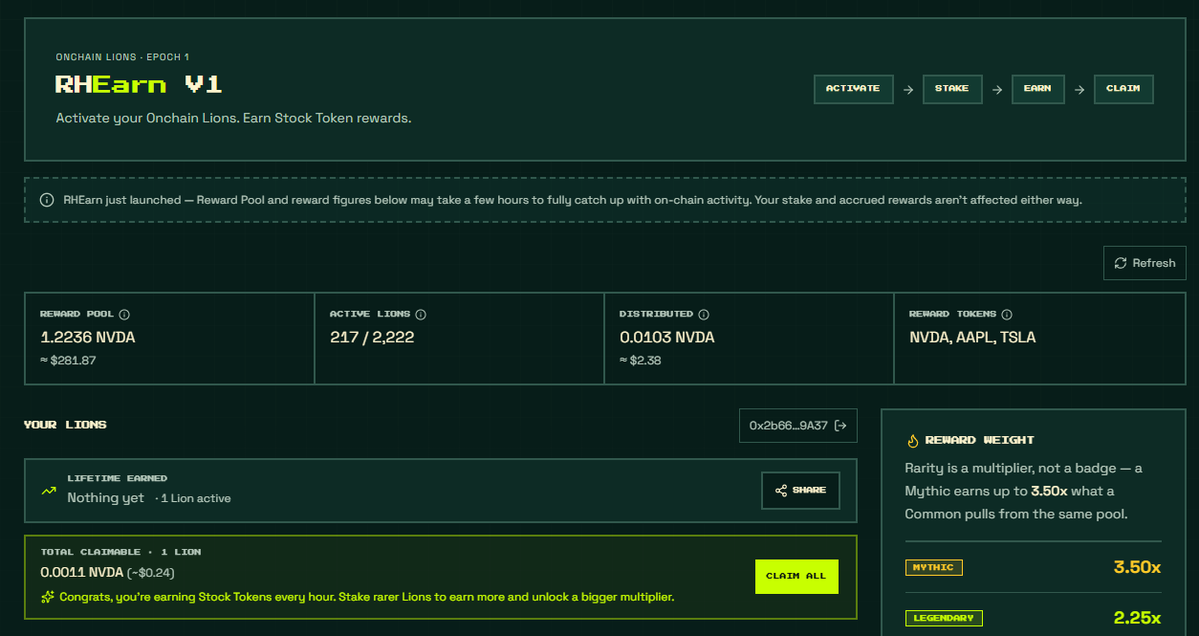 oclions_RH's tweet photo. 24 HOURS since we opened the LIONS portal 🦁

10% already activated 🌿
217 LIONS staked and ~$300 in reward pool 💰

get your LIONS now 👇
https://t.co/1aJRH5NvxY

They do not fly yet. 
They ROAR on Robinhood.

But soon… 
they are going to FLY 🚀 https://t.co/n0sJ1sYu42