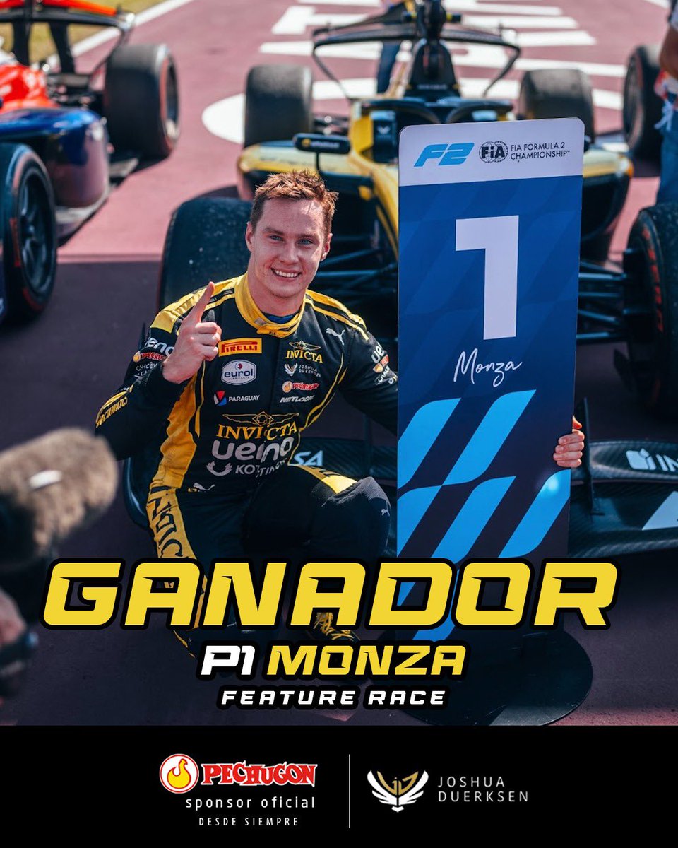 PechugonPy's tweet photo. 🏁🏆 ¡DOBLETE HISTÓRICO DE JOSHUA EN MONZA! 🇵🇾🔥
¡Qué fin de semana para Joshua Duerksen! Nuestro compatriota hizo historia en Monza con un doblete espectacular, conquistando ayer la Sprint Race y repitiendo hoy la victoria en la Feature Race. 🏆🏆
Dos triunfos consecutivos que vuelven a hacer flamear la bandera paraguaya en lo más alto y confirman el gran momento que atraviesa Joshua junto al equipo Invicta. 🇵🇾❤️
Con esta actuación, Joshua se posiciona como 8.º en el campeonato, demostrando carrera tras carrera toda su garra, talento y determinación.
El piloto mbareté que corre con #LaFuerzaDeNuestraTierra sigue haciendo historia y llevando el orgullo paraguayo a cada circuito. 🔥🇵🇾
¡Gracias, Joshua, por regalarnos otro motivo para sentirnos orgullosos!

¡A seguir acelerando y volando bien alto! 🏆🇵🇾