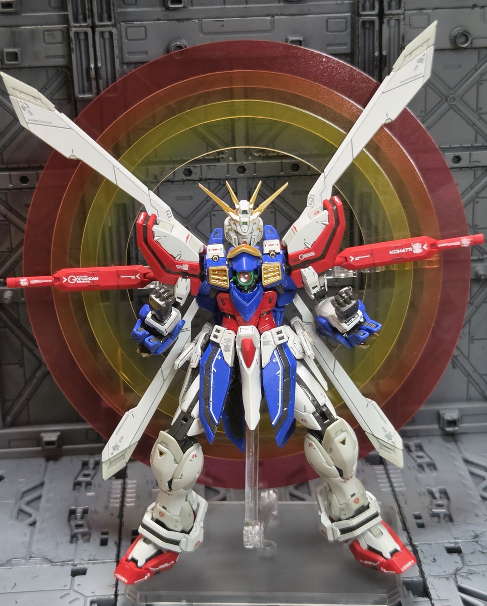 midhiroch's tweet photo. 1人HME2、本日完成！RGゴッドガンダム、部分塗装、フレームクリアコート、外装フラットコート仕上げ！
#HME　#ガンプラ　#ゴッドガンダム https://t.co/YKSnJvbizc