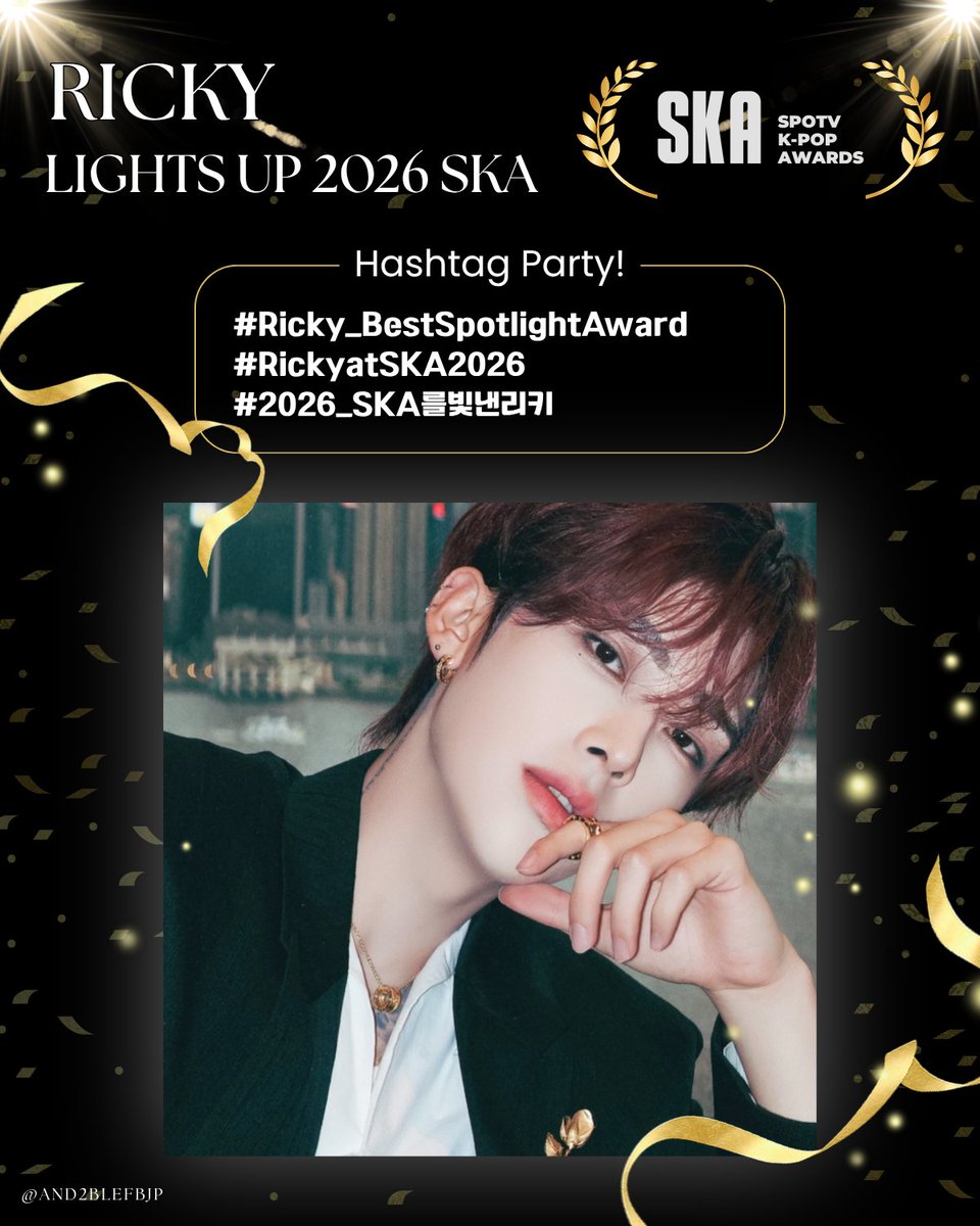 AND2BLEFBJP's tweet photo. 🏆🐈‍⬛ハッシュタグパーティーのお知らせ🐈‍⬛🏆

現在韓国にて開催中の「SPOTV K-POP AWARDS」にてリッキーが【BEST SPOTLIGHT】を受賞しました🎉

📍KINTEX

以下のタグと一緒に盛り上げましょう❣️

RICKY LIGHTS UP 2026 SKA
#Ricky_BestSpotlightAward
#RickyatSKA2026
#2026_SKA를빛낸리키 https://t.co/CuVmet1d7r
