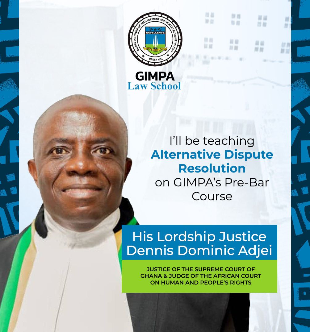 gimpa_lawschool's tweet photo. Meet His Lordship Justice Dennis Dominic Adjei, Justice of the Supreme Court of Ghana and Judge of the African Court on Human and Peoples’ Rights.

He is a former Dean of the GIMPA Law School and the author of a leading text on Alternative Dispute Resolution. https://t.co/I0K4HalTML